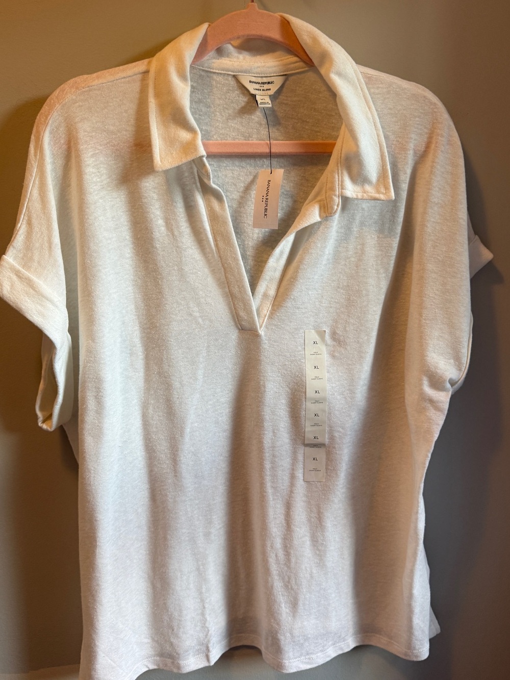 Banana Republic Linen Blend White V-Neck Knit Tunic Top NWT Size XL